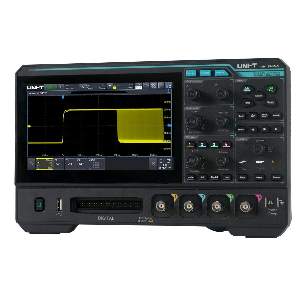 MSO1254HD | 250 MHz 4Ch 12-Bit Mixed Signal Oscilloscope