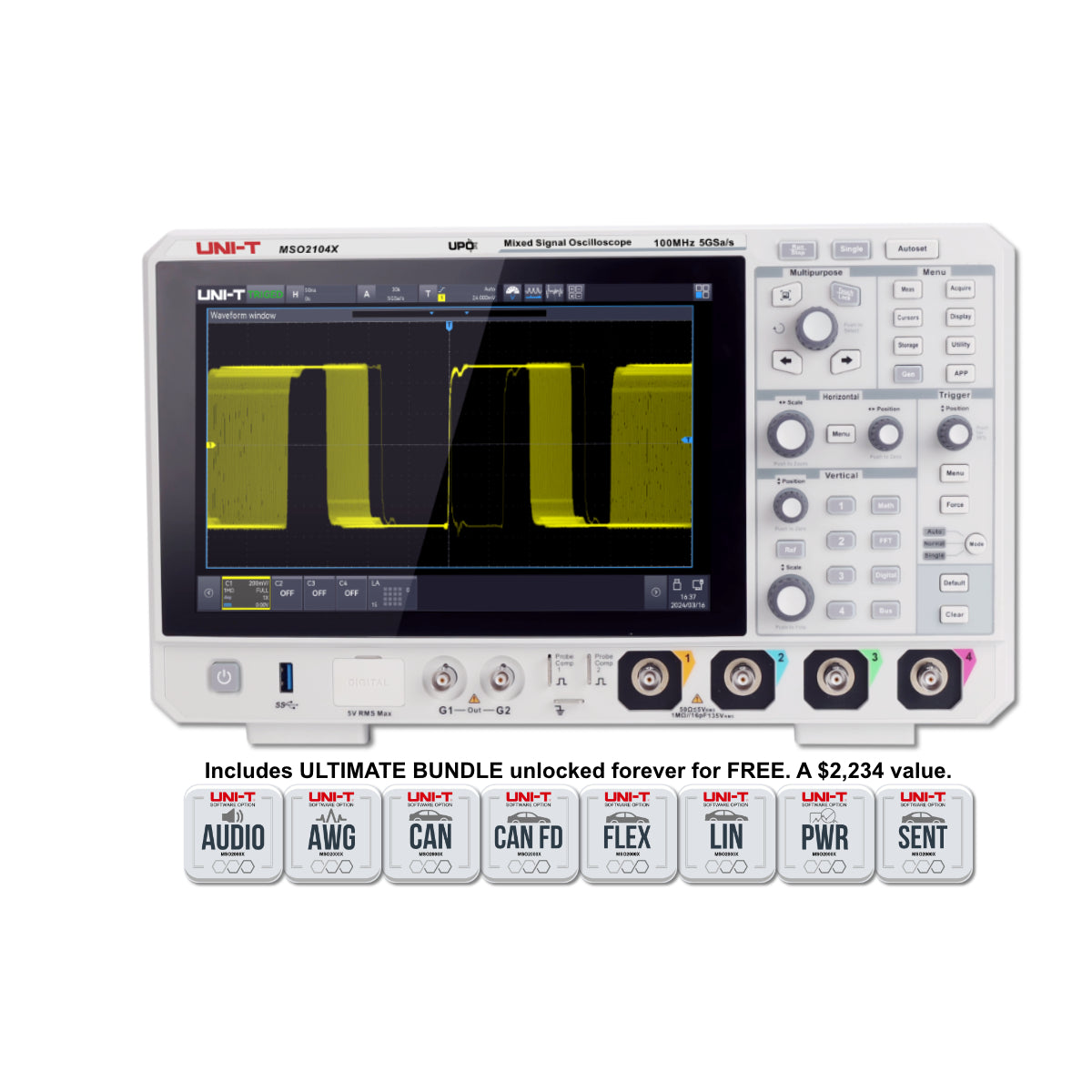 MSO2104X | 100 MHz 4Ch Nine-in-One Oscilloscope