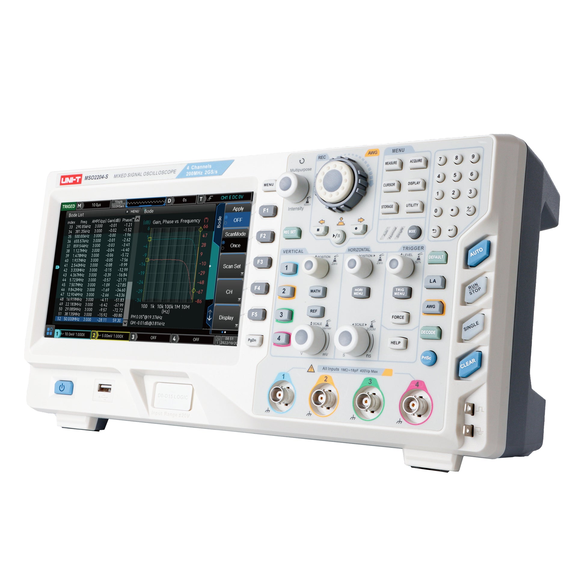 Uni-T MSO2204-S 200MHz 4+16Ch MSO with Signal Generator Isometric Image