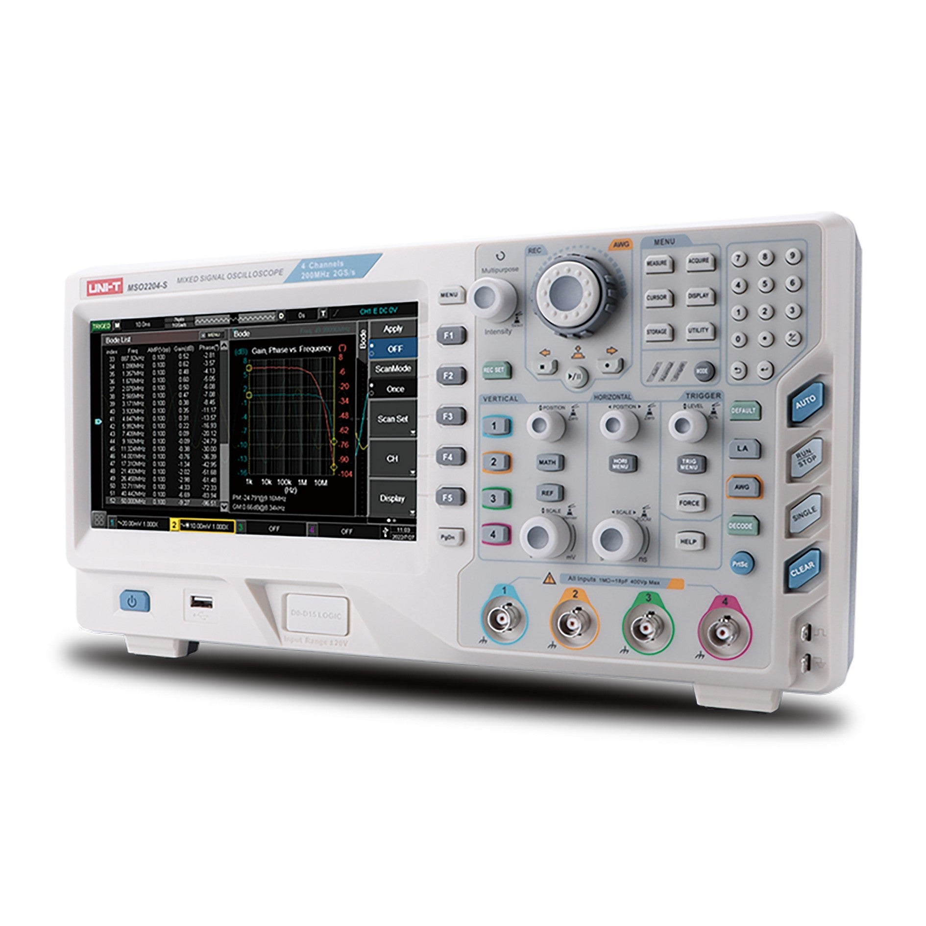 Uni-T MSO2204-S 200MHz 4+16Ch MSO with Signal Generator Isometric Image