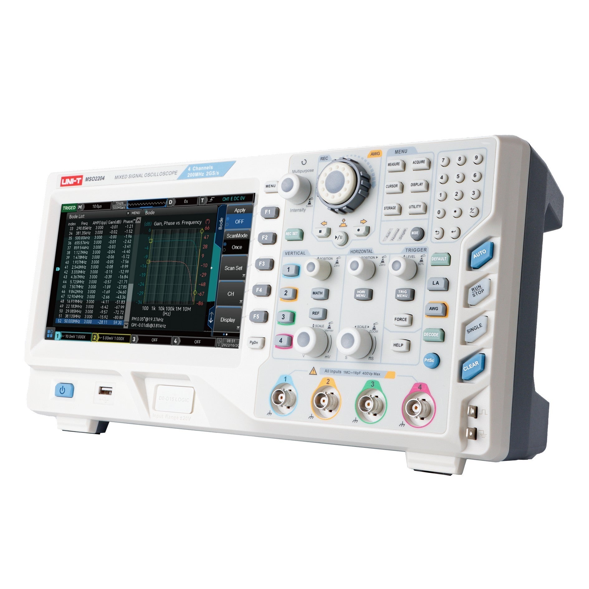 Uni-T MSO2204 200MHz 4+16Ch MSO Isometric Image