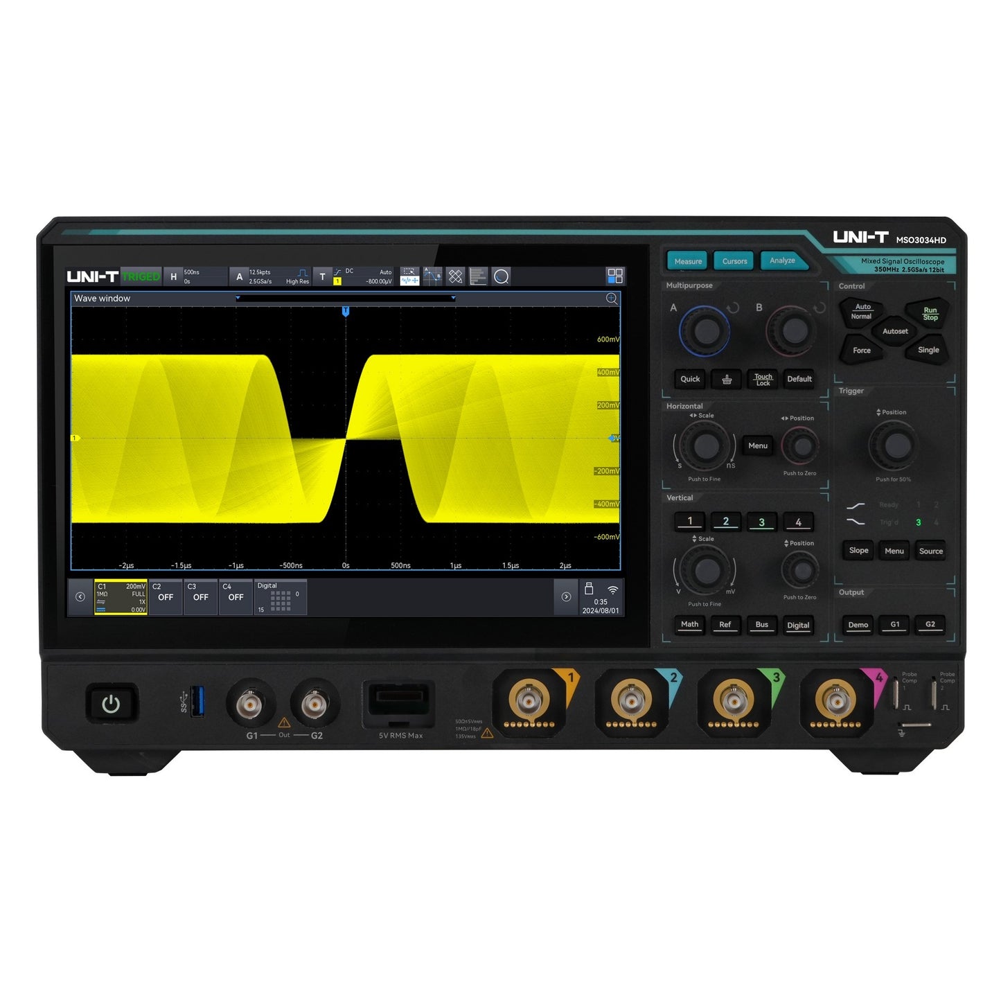 MSO3034HD | 350 MHz 4Ch 12-Bit Mixed Signal Oscilloscope