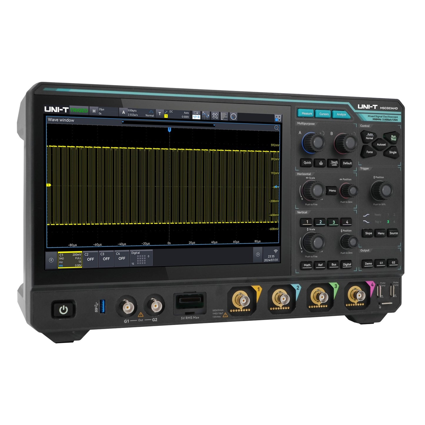 MSO3034HD | 350 MHz 4Ch 12-Bit Mixed Signal Oscilloscope