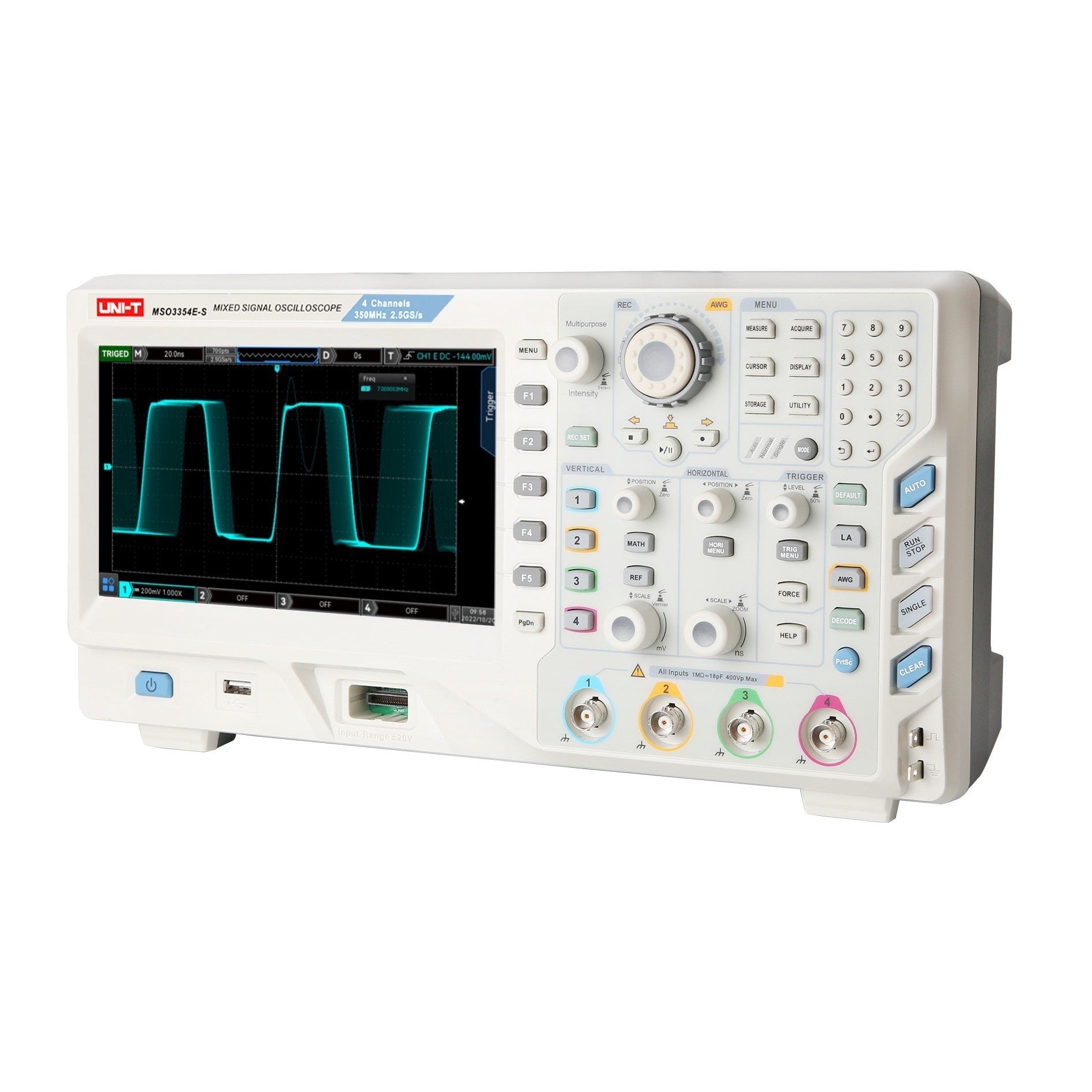 Uni-T MSO3354E-S	350MHz 4+16Ch MSO with Signal Generator Isometric Image