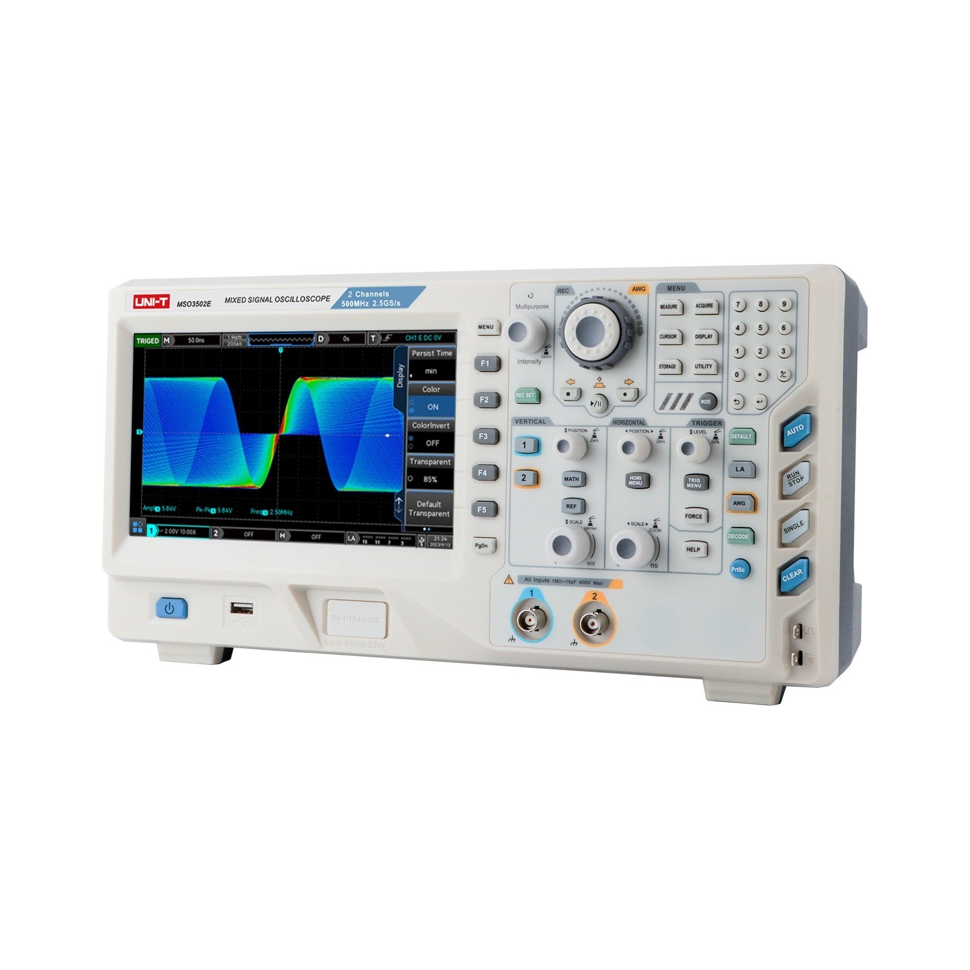 Uni-T MSO3502E 500MHz 2+16Ch MSO Isometric Image