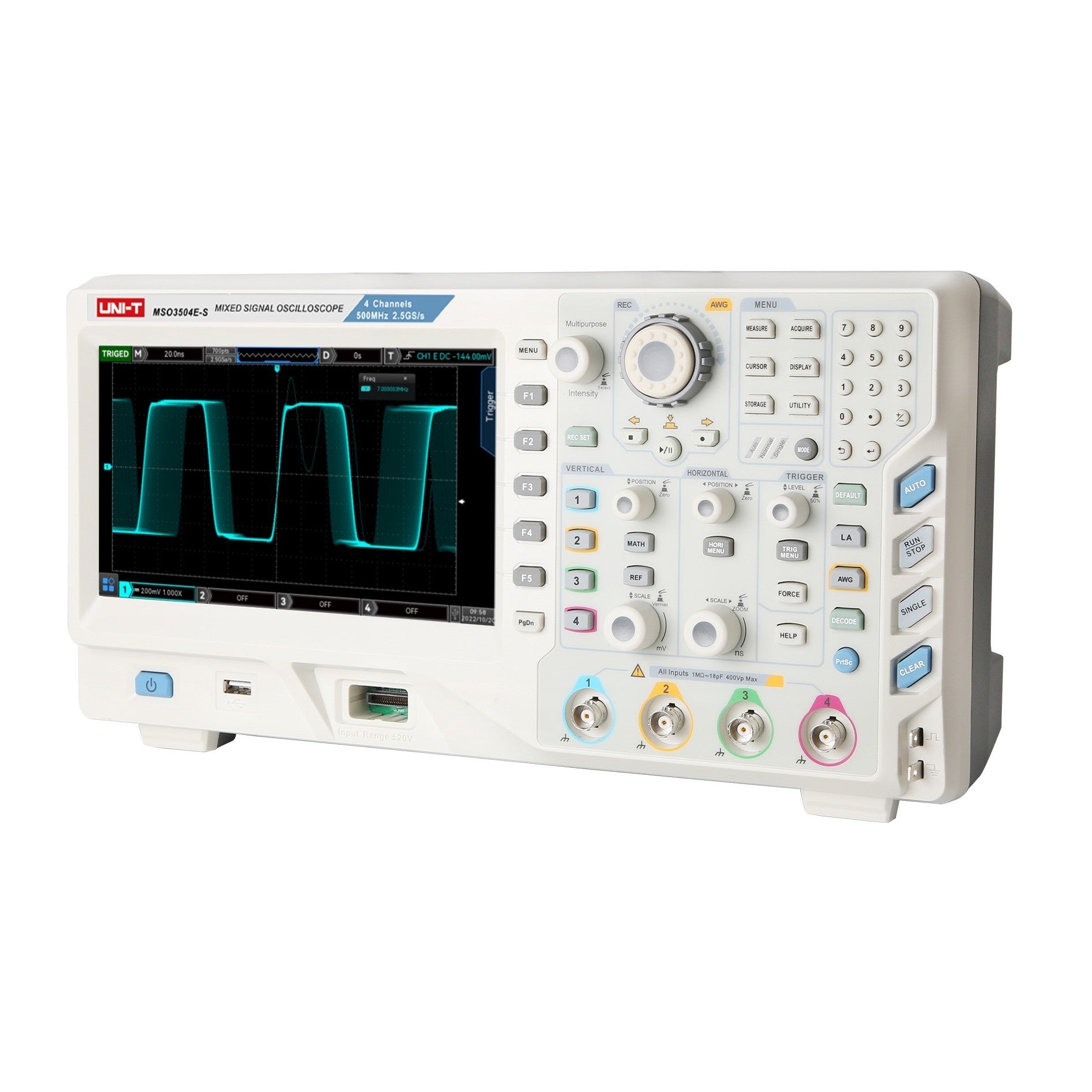 Uni-T MSO3504E-S 500MHz 4+16Ch MSO with Signal Generator Isometric Image