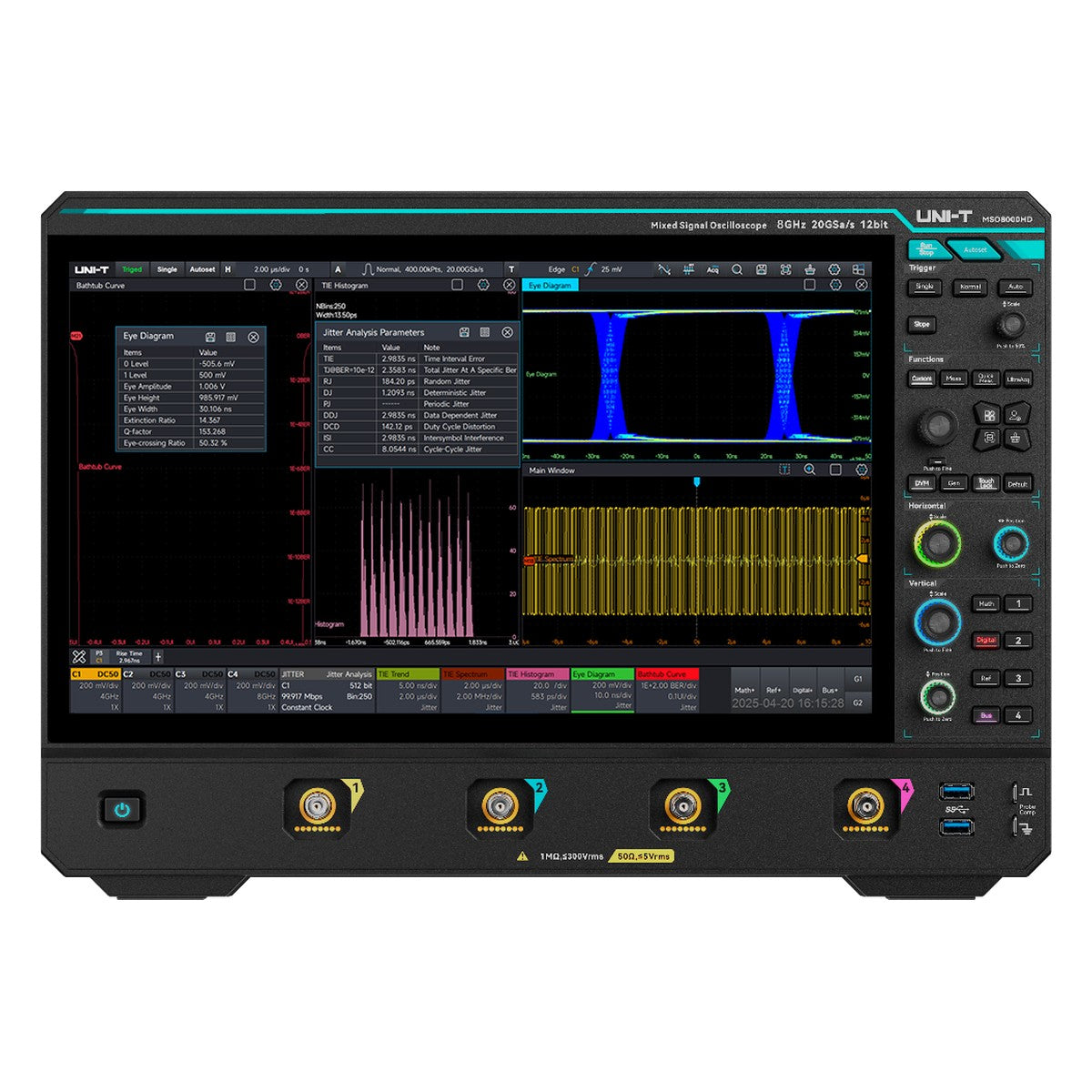 MSO8804HD Lab-Grade 8 GHz 4Ch 12-Bit Mixed Signal Oscilloscope