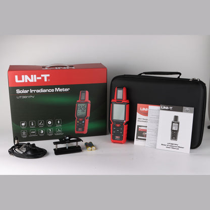 UNI-T UT381PV Solar Irradiance Meter with included probe, bracket, case and manual
