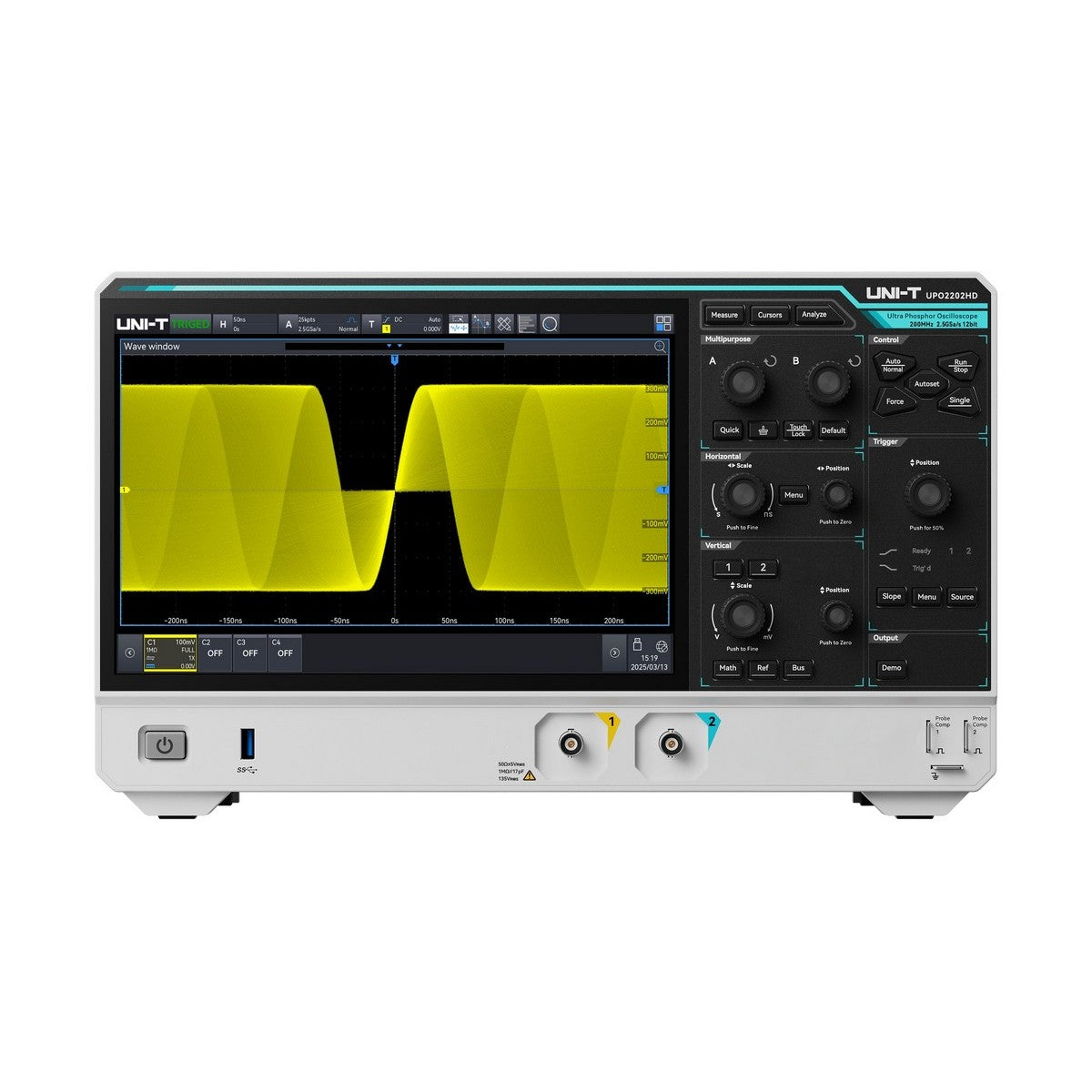 UPO2202HD 12-Bit 200MHz 2Ch High Definition Oscilloscope