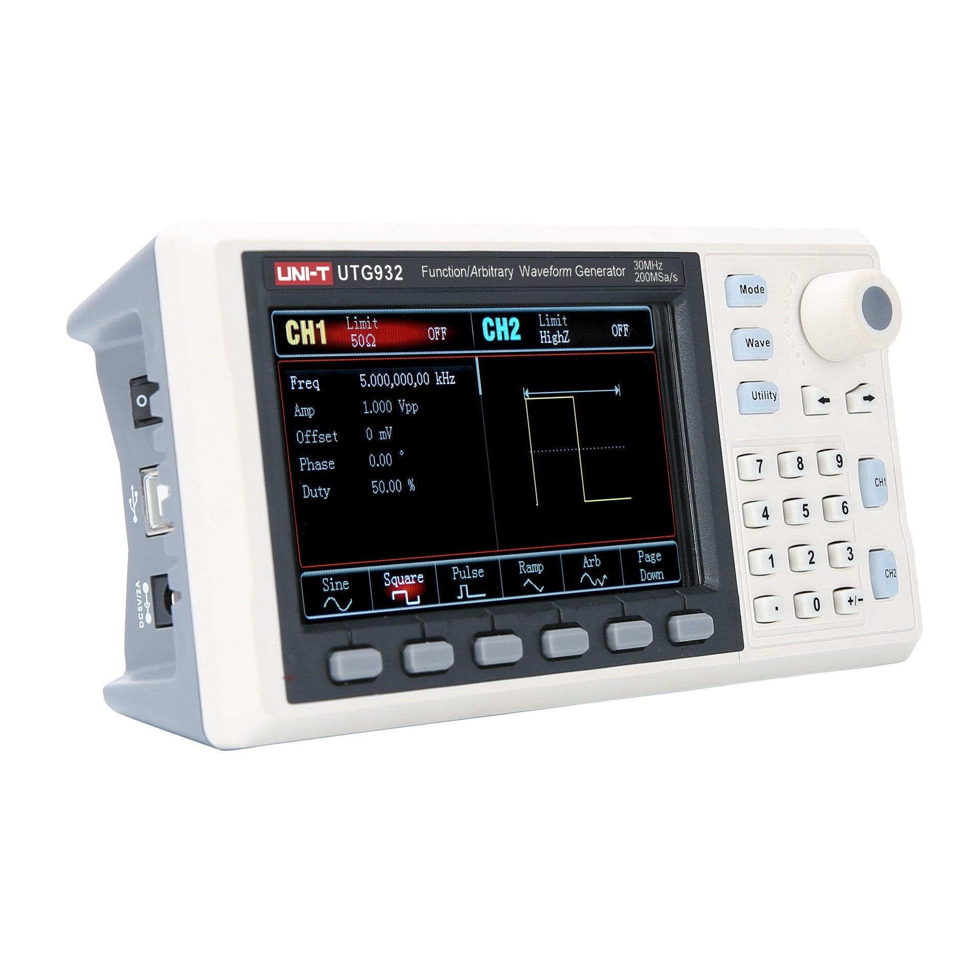 Uni-T UTG932E 30MHz 2Ch Classic-Series Arbitrary Waveform Generator Isometric Image