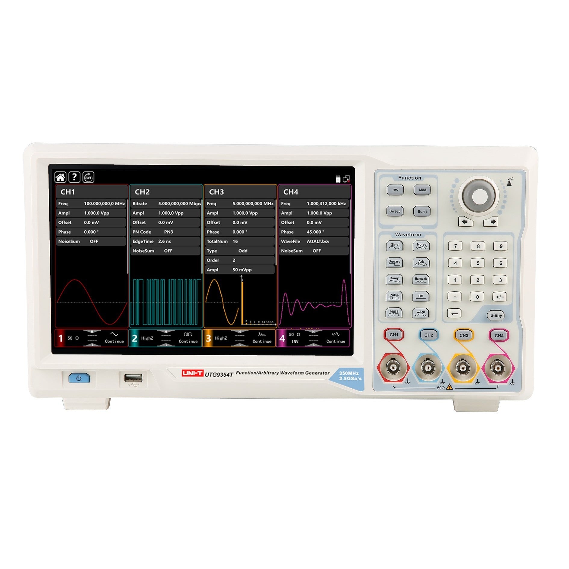 UTG9354T 350MHz 4Ch Elite-Series Arbitrary Waveform Generator