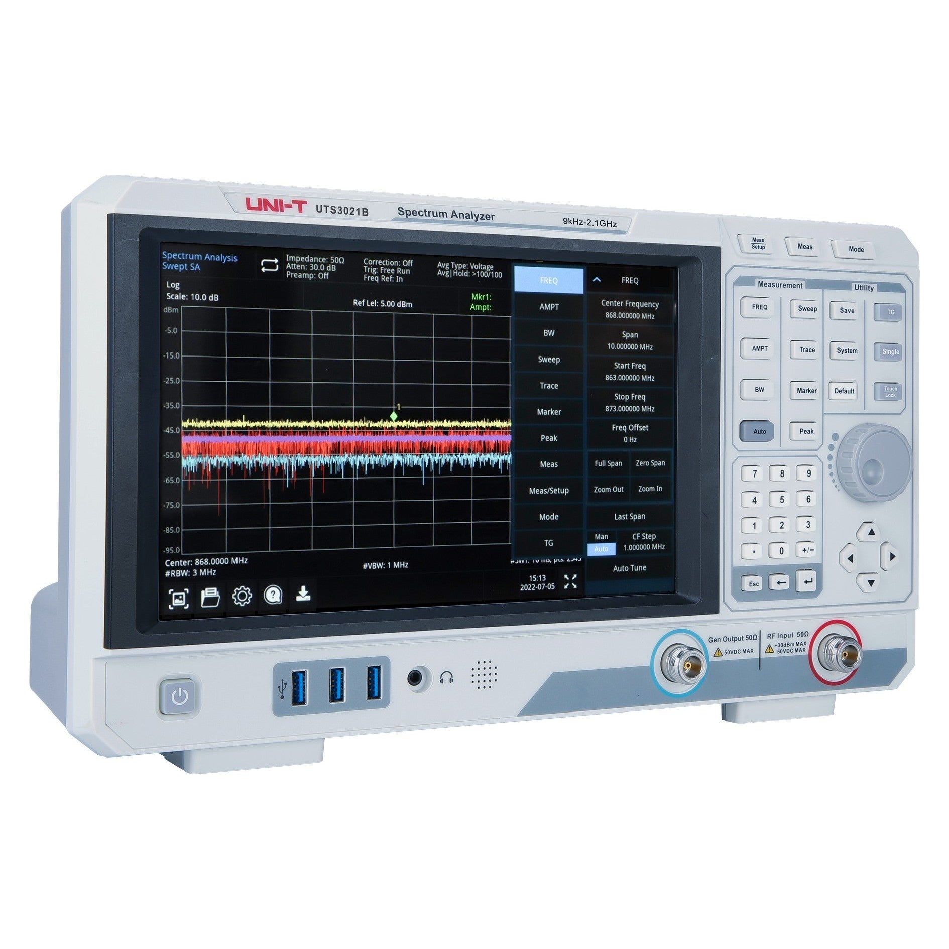 Uni-T UTS3021B 2.1GHZ Performance-Series Spectrum Analyzer Isometric Image