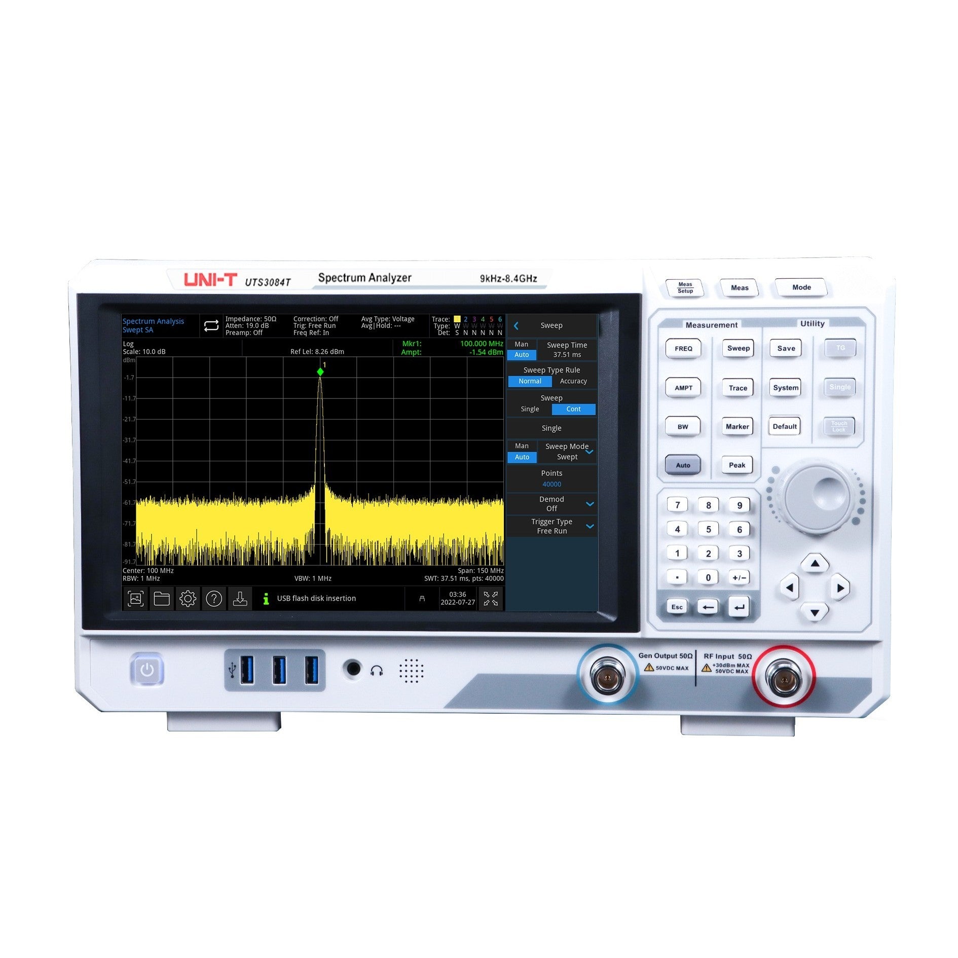 UTS3084T 8.4GHz Spectrum Analyzer with Tracking Generator | UNI-T
